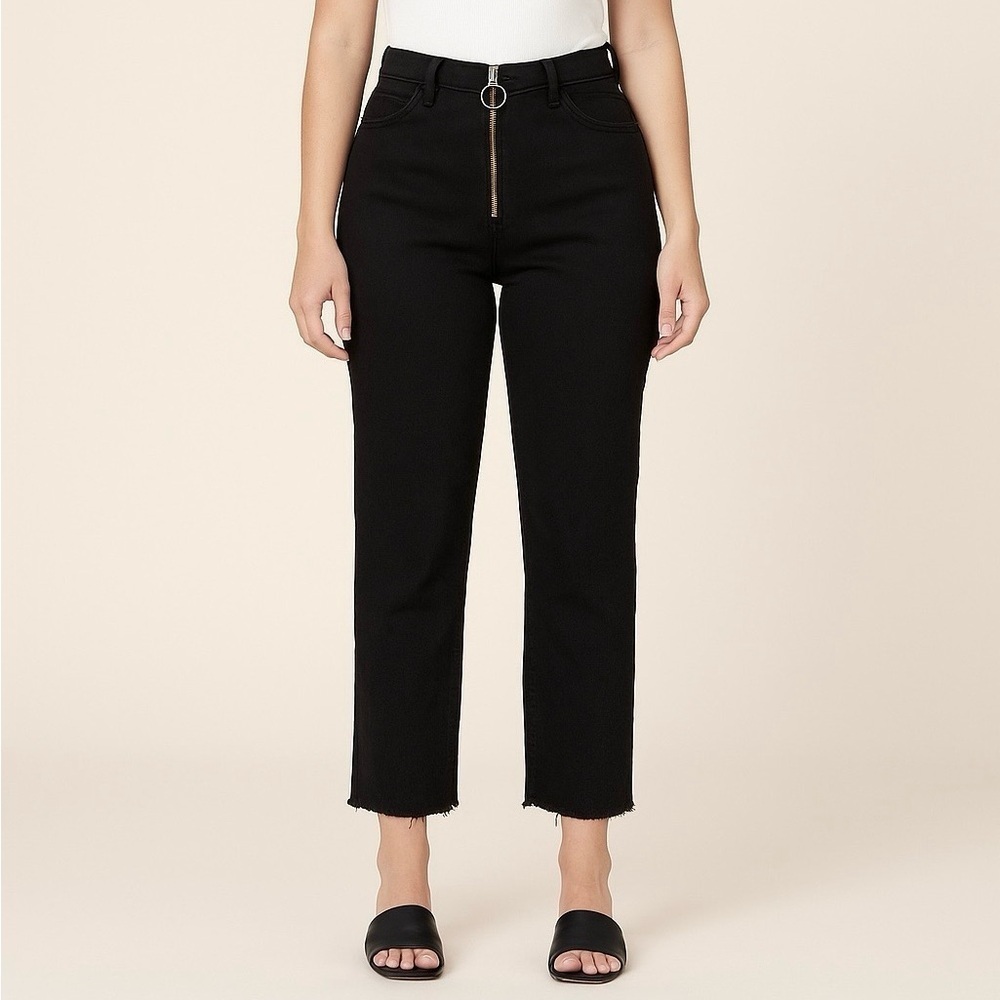 Amuse Society Skyline Jeans 30 NWT Black High Rise Straight Leg Zip Frayed Hem